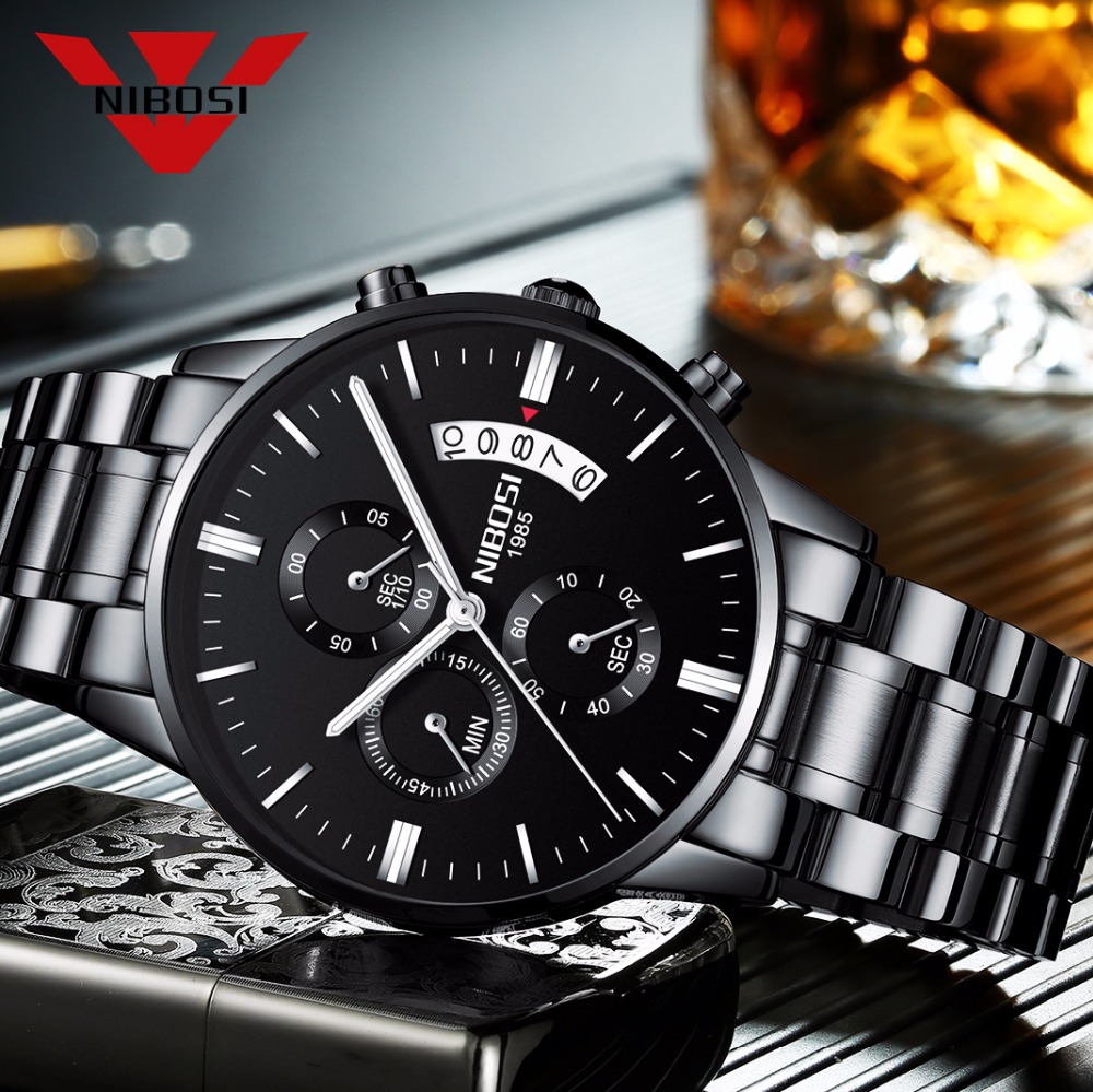 NIBOSI Stainless Steel Black Q - Zen Luxury Watch 评论和价格