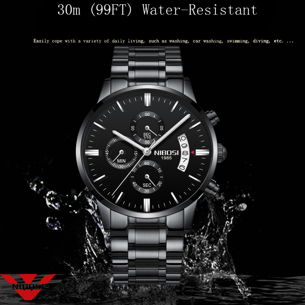NIBOSI Stainless Steel Black Q - Zen Luxury Watch 评论和价格