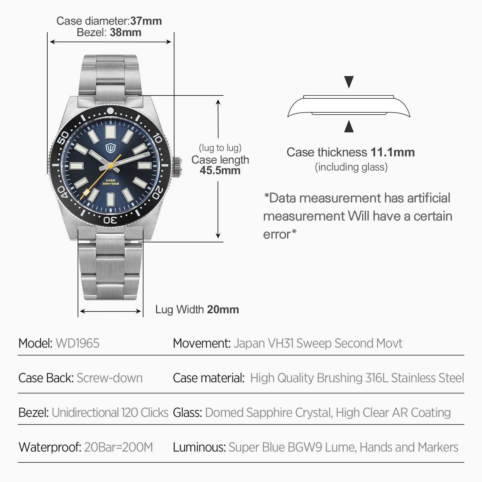Watchdives 37Mm WD1965 V2 Man  - Luxury Watch Deals 评论和价格