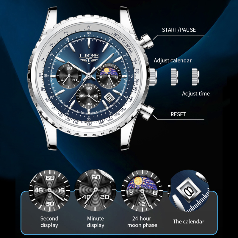 LIGE Brand Luxury Quartz Man W - Zen Luxury Watch 评论和价格